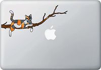 Charming Cat on Branch - Stained Glass Style Vinyl Decal for MacBook | Laptop | Computer YYDC (8.5" w x 4" h) (Calico Cat)