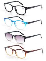 MODFANS Reading Glasses Women/Men 4 Pack Includes Sun Readers for outdoors Comfort Spring Hinge Arm Eyeglasses-Lightweightest Round Frame with Pouch +2.5