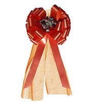 Orange Pull Bows with Tulle Tails and Rosebuds - 8" Wide, Set of 6, Wedding Pew Bows, Aisle Decoration, Reception, Anniversary, Halloween, Party, Fundraiser, Birthday, Spring, Summer