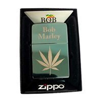 Zippo Custom Lighter - High Polish Green Bob Marley Pot Leaf Reggae Music Stoner Marijuana