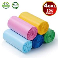 Small Trash Bags, 4 Gallon Garbage Bags 15-liters for Office, Home Waste Bin, 150 Counts 5 Color