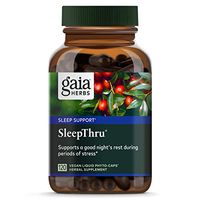 Gaia Herbs, SleepThru, Sleep Support, Non Habit Forming Herbal Sleep Aid, Passionflower, Ashwagandha, Jujube, Organic, Melatonin Free, Vegan Liquid Capsules, 120 Count