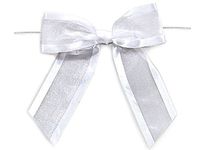 Pack Of 12, 4-1/2" Solid White Pre-Tied Sheer Gift Bows Organza W/Satin Edge 1-1/2" Ribbon 100% Nylon