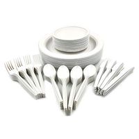 Nikauto 250 count Disposable Eco-Friendly Natural Corn Starch Tableware Set Biodegradable Dinnerware includes Plates, Forks, Knives and Spoons for Party Wedding BBQ Restaurant Picnic Buffet