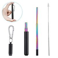 MeterMall Folding Straw Retractable Stainless Steel Drinking Straw with Cap Nozzle for Travel Black