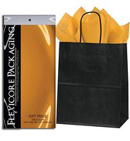 Flexicore Packaging Black Kraft Paper Gift Bags & Antique Gold Gift Wrap Tissue Paper Size: 8 Inch X 4.75 Inch X 10.5 Inch | Count: 50 Bags | Color: Antique Gold