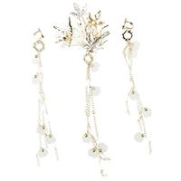 Bridal Hair Pick Hairpin Pearls Flower Tassel Earrings Jewelry Set
