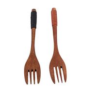 UNKE 2Pcs Wooden Forks Reusable Wood Tableware Flatware Portable Travel Utensils