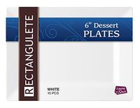 [20 Count - 6 Inch Plates] Rectangulete Designer Tableware Premium Heavyweight Plastic White Color Rectangle Dessert Plates With Border, Party & Wedding, Event Plate, Disposable Dishes
