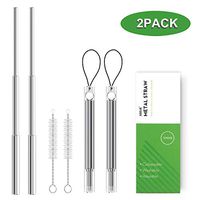 Xeeue Metal Straws 2 Pack,Drinking Stainless Steel Straw Reusable and Collapsible with Case and Cleaning Brush Portable,Great for Travel