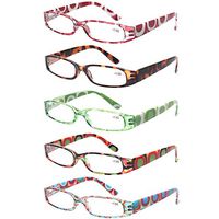 Kerecsen Reading Glasses 5 Pairs Ladies Fashion Spring Hinge Readers for Women, 5 Mix Color, Medium