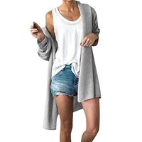 Alangbudu Women Casual Thin Long Sleeve Open Front Relax Fit Turn Down Collar Kimono Cardigan Jacket Outerwear Solid Coat Gray