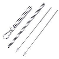 SHARING Portable Reusable Straws - Telescopic Stainless Steel Drinking Straws - Metal Straw with Cleaning Brush, Exquisite Travel Case and Keychain (Silver)