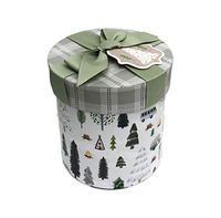 Winter in The Woods Cute Tents & Caned Ham Camper Trailers Holiday Camping in The Woods Whimsical Small Decorative Christmas Holiday Gift Box (Cylinder)