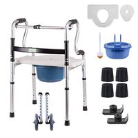 Non-Slip Mat Walking Folding Aluminum Alloy Walker with Sitting Board and Toilet Chair for Elderly Handicap Seniors, Fracture Disabled, Max 180 Kg