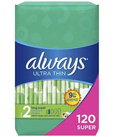 Always Ultra Thin Feminine Pads for Women, Size 2, 120 Count, Super Absorbency, Unscented (40 Count, Pack of 3 - 120 Count Total)