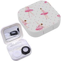 Portable Contact Lens Case Box Travel Kit Mirror + Bottle + Tweezers Container Holder [ Graceful Ballerinas Dance On Pink ]