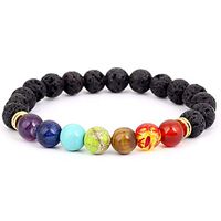 YZG LIFE 7 Chakra Lava Stone Diffuser Bracelet Natural Gemstone Healing Bracelet 8mm Bead Bracelet Stretch Bracelet Therapy Chakra Bracelet with Gift Box for Women Men (Natural Chakra Stone-Gold)