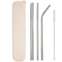 JiuQu Reusable Drinking Straws Stainless Steel Metal Straws with Portable Hard Case - 8.5 Inch for 20oz Tumblers Yeti Cold Beverage and Smoothie (2 Straight - 1 Bent -1 Cleaning Brushes - 1 Case)