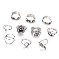 Slendima 10Pcs Bohemian Totem Feather Midi Knuckle Finger Rings Set Women Jewelry Gift Silver