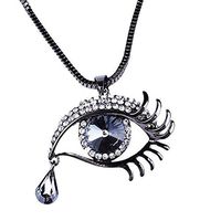 Windoson Tear Drop Necklace, Women Fashion Magic Eye Crystal Necklace Sweater Chain Romantic Jewelry Gift (E)