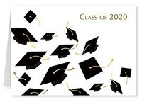 Commencement Class of 2020 Folded Note Cards by Faux Designs Foil Embossed, Blank Set of 8 with coordinating envelopes