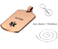 LiFashion LF 316L Stainless Steel Sos Emergency Type 1 Diabetic Medical Alert Pendant Necklace Medical ID Dog Tag Caduceus Keychain for Men Women Rose Gold,Keyring + Necklace