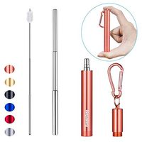 [[Updated] Portable Collapsible Reusable Stra] Portable Collapsible Reusable Straws - Telescopic Stainless Steel Metal Drinking Straw with Case, Cleaning Brush and Keychain, by Huameilong (Rose Gold)