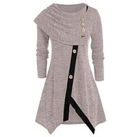 HNTDG Women Plus Size Blouse Tunic Button Crew Neck Asymmetrical Hem Wrap Pullover Sweater Tops Khaki