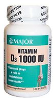 Major Pharmaceuticals 700039 Vitamin D3 Tablet, 1000IU, 100 Tablets
