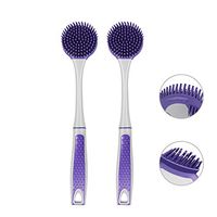 Yocada Kitchen Scrub Brush for Sink Pots Pans Dish Tubs Scrubbing Bathroom Cleaning with Comfortable Non-slip Handle 12inch Purple Rubber TPR 2 Pack