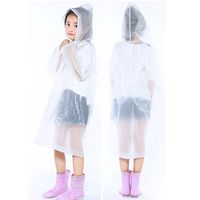 Children's Reusable Rain Poncho with Hood Sleeves and Button Rain Poncho Raincoats (Clear)