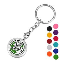 HOUSWEETY Aromatherapy Essential Oil Diffuser Key Chain - Stainless Steel Locket Keychain,11 Refill Pads(Engraving)