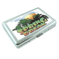 Spring Break Party Time S8 Silver Cigarette Case Metal Wallet Id Holder King & 100's 4" X 2.75" RFID Protection