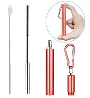 Telescopic Reusable Rainbow Straws - Portable Stainless Steel Metal Drinking Straw with Red Travel Case & Cleaning Brush (orange case-silver straws)