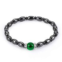 Auntwhale Hematite Magnetic Therapy Bracelet Gift for Men Women Energy Bangle Pain Relief for Arthritis and Carpal Tunnel (Green Cat's Eye)