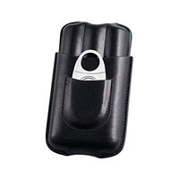 Lxc Smoking Set/Cigar Humidors Cigar Tube Travel Portable Compact Cigarette Case with Cigar Scissors Quality Leather Can Hold 3 Cigars Men's Gift Box Black Brown