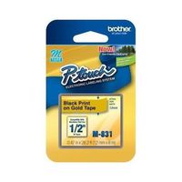 Brother M831 Labels - 12mm (1/2") Black on Gold Non-Laminated Tape (8m/26.2 Ft.) (1/Pkg) For use in M P-Touch: 65/70/80/85/90/100/110 by Brother