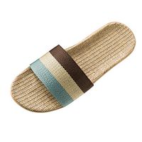 Women's Casual Flax Linen Open Toe House Slipper Slides Sandals Flip Flop Vintage Lightweight Indoor Slippers Blue