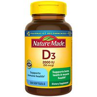 Nature Made Vitamin D3 2000 IU (50 mcg) Softgels, 250 Count Everyday Value Size for Bone Health† (Packaging May Vary)