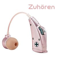 Zuhören Digital Hearing Amplifier with 6 Color Options. BTE (Behind-The-Ear Style) Sound Enhancer Amplifier. Come with 4 Sizes of Ear Buds. The P13 Cell Battery Last up to 95 Hours. (Rose Gold)