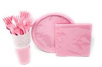 PartyDeiz Pink Party Supplies Bundlle. Serves 20 guest. Paper Plates, Cups, Forks & Napkins. Happy Birthday, Baby Shower Pink Girl (Pink Bundle)