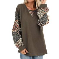 Sunhusing Women's Casual Round Neck Ethnic Style Small Floral Print Long Sleeve Lantern Sleeve Pullover Top(Green,M)