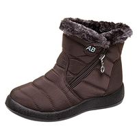 Goldweather Women's Warm Snow Boots with Zipper Waterproof Anti-Slip Fur Lined Winter Ankle Boots(Brown,7.5)