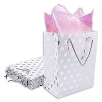 12-Pack Foldable Cardstock Paper Gift Bags with Handles (Small 7", Metallic Silver Foil Polka Dot) for Presents, Retails or Party Favors by TheDisplayGuys