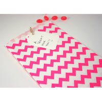 Pink Chevron Stripes on White Middy Bitty Flat Paper Bags 5 X 7 1/2 Inches Set of 25 Bags