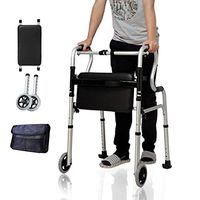 One-Button Folding, Easy-to-Clean PU Leather Material, Rehabilitation Walker, Elderly Four-Footed Auxiliary Walker, Suitable for Outdoor Sports Walkers (with Wheels and Storage Bags)