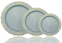 60 Pcs Disposable Plastic Bowls | Victorian Design Premium Disposable Bowls | 5 oz. Bowl Robin Blue & Gold China Like Plastic Bowls For Parties & Weddings