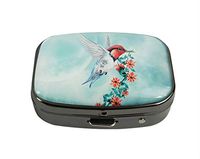 XUTAI Custom Personalized Square Stainless Steel Gun Silver Glass Travel Pill Case Vitamin Decoration Box (Hummingbird)