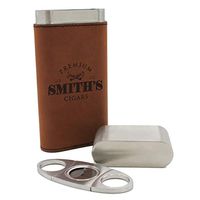 Personalized Cigar Holder Case and Cutter - Custom Engraved and Monogrammed (Rust)